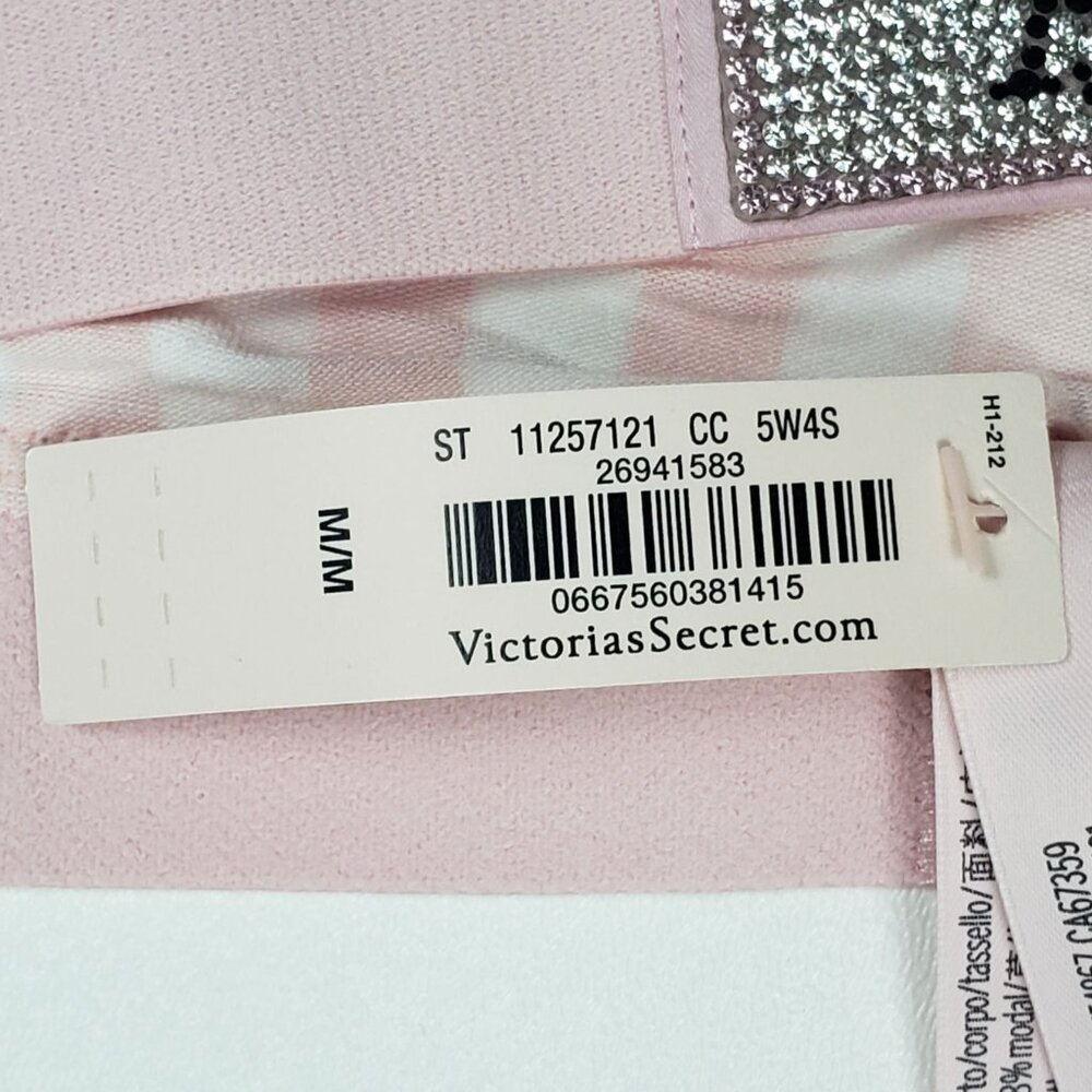 Victoria's Secret Shine Patch Thong Panty Womens Medium VS Signature Pink Stripe - Picture 7 of 14
